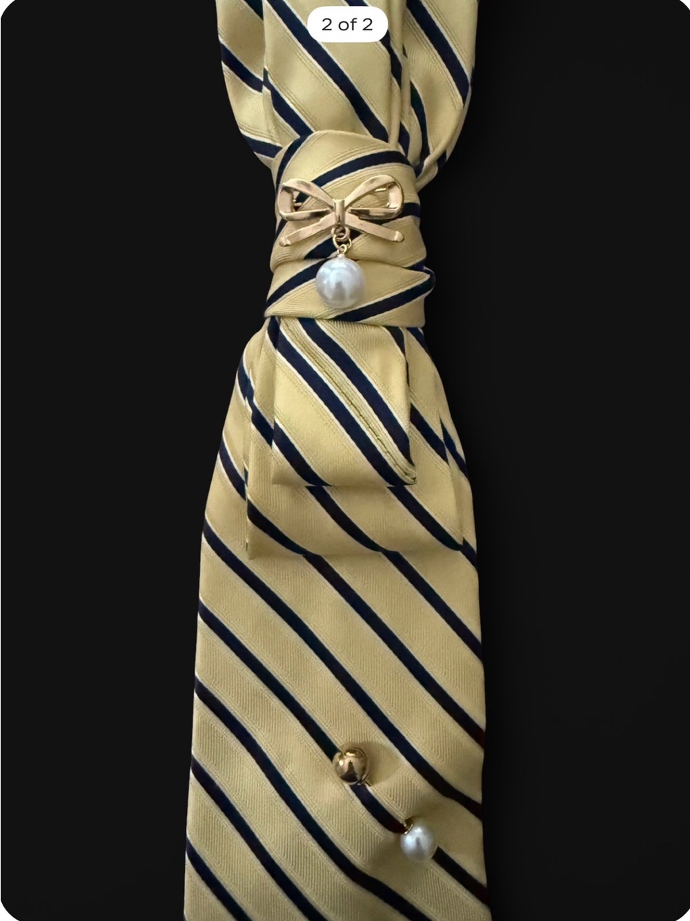 Handcrafted Vintage Tie Necktie
Necklace, Classy, Yellow & Navy Stripes, pearl - Picture 4 of 6